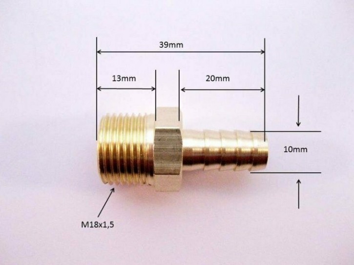 Messing Fitting Schlauchanschluss Schlauchstutzen Schlauchtülle M18x1,5 10mm
